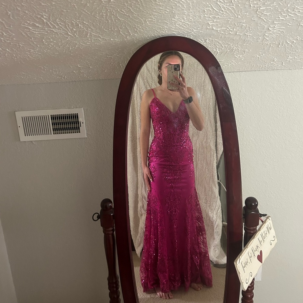 Stunning Pink Sequin mermaid corset prom dress